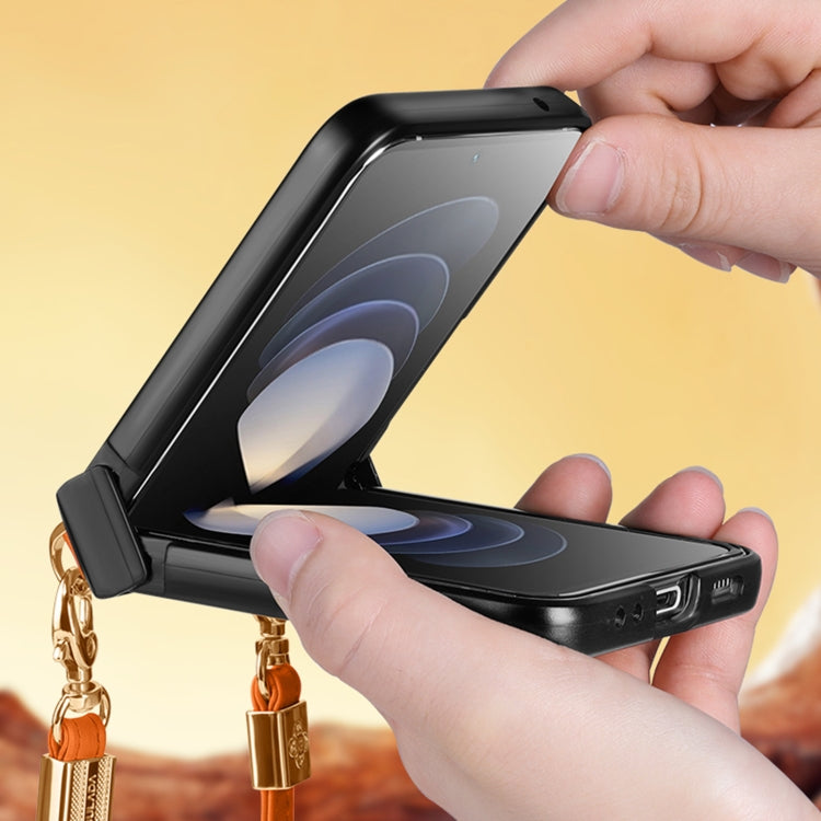 For vivo X Flip SULADA Elegant Rhombic Texture Folding Phone Case with Lanyard(Orange) - vivo Cases by SULADA | Online Shopping South Africa | PMC TechLife | Buy Now Pay Later Mobicred