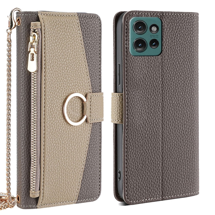 For Motorola Edge 50 5G Crossbody Litchi Texture Leather Phone Case(Grey) - Motorola Cases by PMC TechLife | Online Shopping South Africa | PMC TechLife | Buy Now Pay Later Mobicred