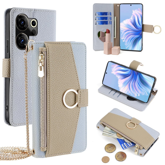 For Tecno Camon 20 Premier 5G Crossbody Litchi Texture Leather Phone Case(Blue) - Tecno Cases by PMC Jewellery | Online Shopping South Africa | PMC Jewellery | Buy Now Pay Later Mobicred