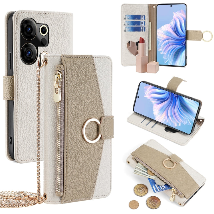 For Tecno Camon 20 Premier 5G Crossbody Litchi Texture Leather Phone Case(White) - Tecno Cases by PMC TechLife | Online Shopping South Africa | PMC TechLife | Buy Now Pay Later Mobicred