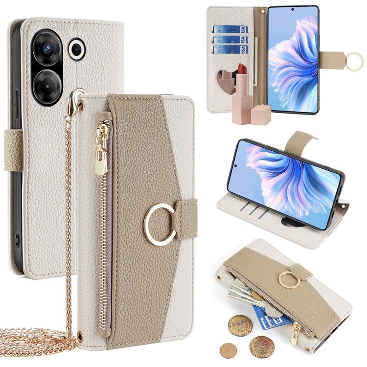 For Tecno Camon 20 Pro 5G Crossbody Litchi Texture Leather Phone Case(White) - Tecno Cases by PMC TechLife | Online Shopping South Africa | PMC TechLife | Buy Now Pay Later Mobicred