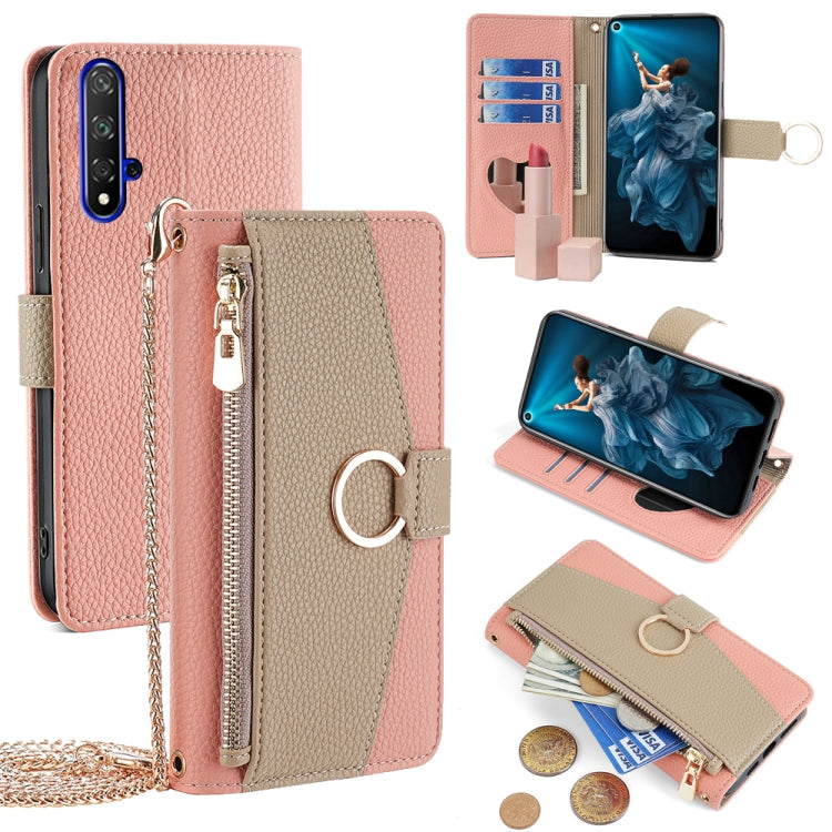 For Honor 20 Crossbody Litchi Texture Leather Phone Case(Pink) - Honor Cases by PMC TechLife | Online Shopping South Africa | PMC TechLife | Buy Now Pay Later Mobicred