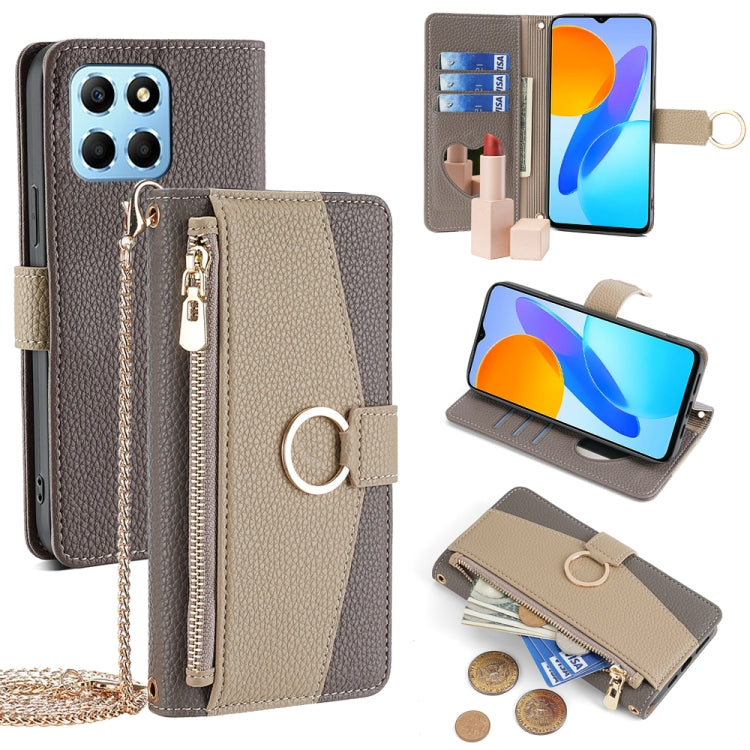 For Honor X8 5G / X6 Crossbody Litchi Texture Leather Phone Case(Grey) - Honor Cases by PMC TechLife | Online Shopping South Africa | PMC TechLife | Buy Now Pay Later Mobicred
