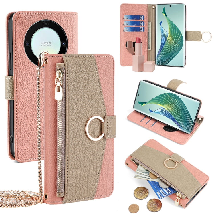 For Honor X9a 5G Crossbody Litchi Texture Leather Phone Case(Pink) - Honor Cases by PMC TechLife | Online Shopping South Africa | PMC TechLife | Buy Now Pay Later Mobicred