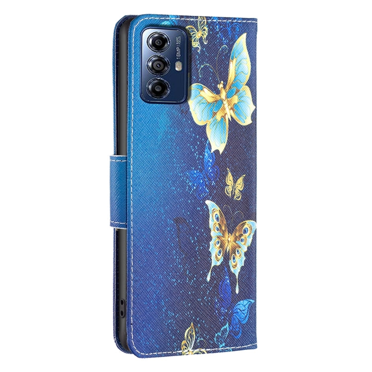 For Motorola Moto G Play 2024 Colored Drawing Pattern Leather Phone Case(Gold Butterfly) - Motorola Cases by PMC Jewellery | Online Shopping South Africa | PMC Jewellery | Buy Now Pay Later Mobicred