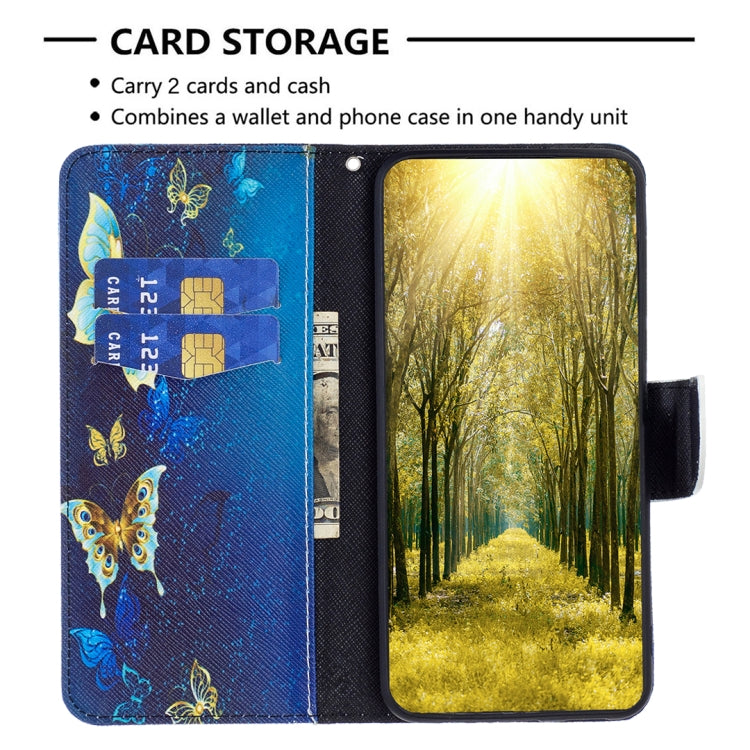 For Motorola Moto G Play 2024 Colored Drawing Pattern Leather Phone Case(Gold Butterfly) - Motorola Cases by PMC Jewellery | Online Shopping South Africa | PMC Jewellery | Buy Now Pay Later Mobicred