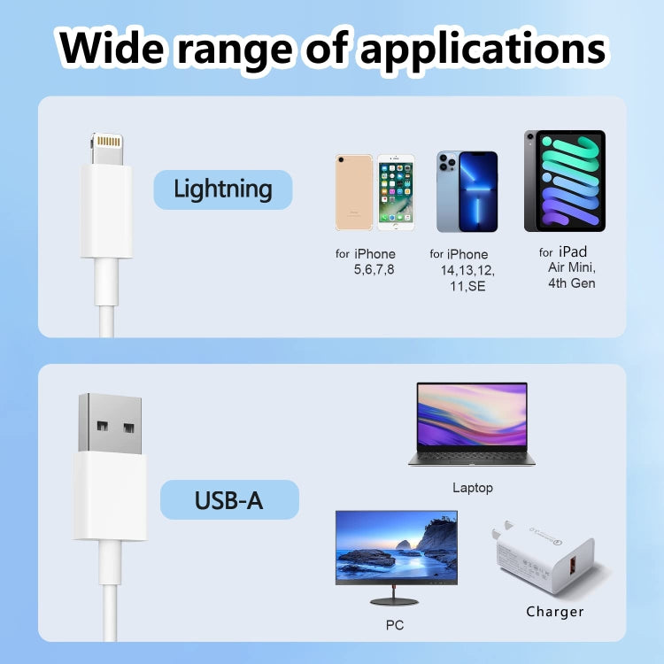 USB to 8 Pin Fast Charging Data Cable, Length: 1m - free shipping - PMC Jewellery - Order now!
