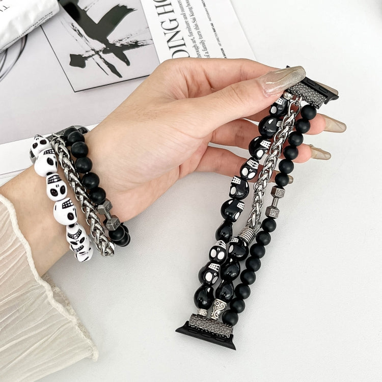For Apple Watch Series 7 45mm Skull Beaded Watch Band(White) - Watch Bands by PMC TechLife | Online Shopping South Africa | PMC TechLife