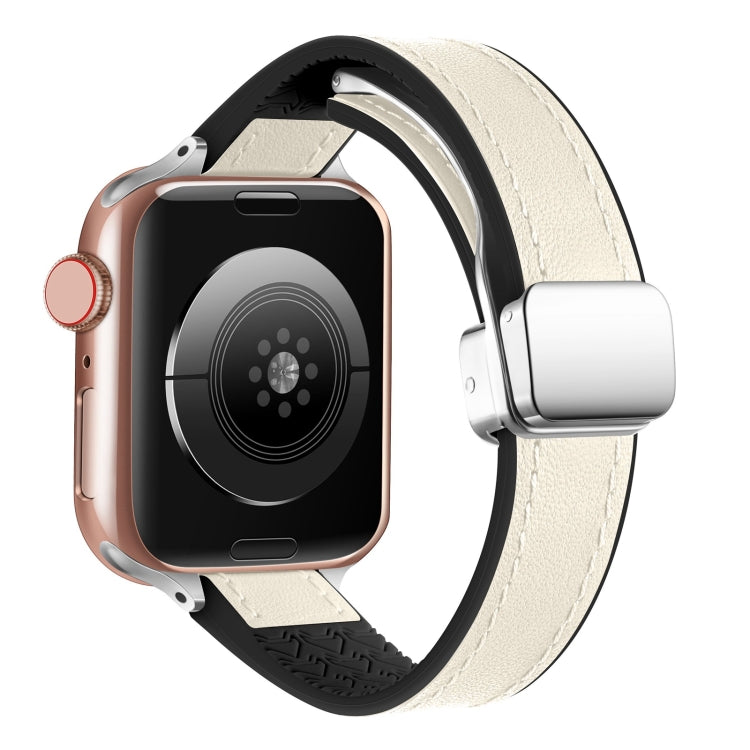 For Apple Watch SE 2022 40mm Magnetic Folding Leather Silicone Watch Band(Starlight White) - Watch Bands by PMC TechLife | Online Shopping South Africa | PMC TechLife