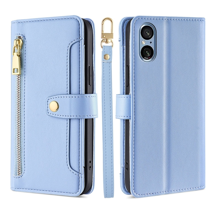 For Sony Xperia 5 V Lite Sheep Texture Cross-body Zipper Wallet Leather Phone Case(Blue) - Sony Cases by PMC TechLife | Online Shopping South Africa | PMC TechLife | Buy Now Pay Later Mobicred