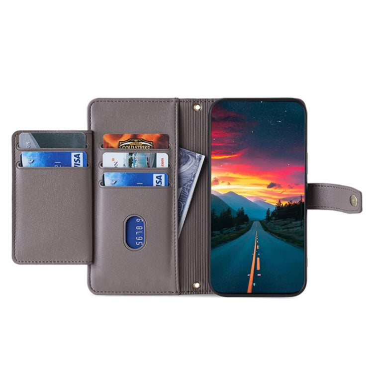 For Sony Xperia 1 VI Lite Sheep Texture Cross-body Zipper Wallet Leather Phone Case(Grey) - Sony Cases by PMC TechLife | Online Shopping South Africa | PMC TechLife | Buy Now Pay Later Mobicred