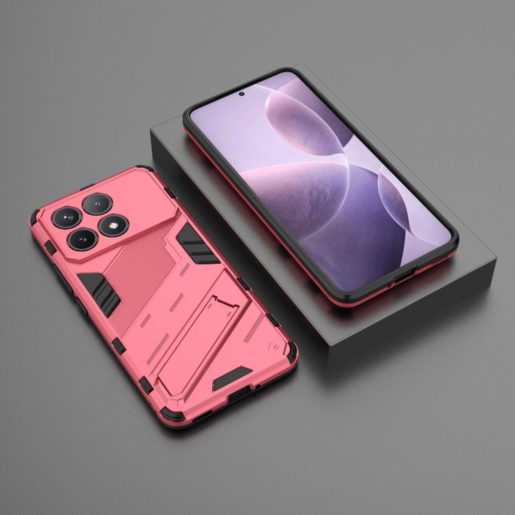 For Xiaomi Redmi K70 5G Punk Armor 2 in 1 PC + TPU Phone Case with Holder(Light Red) - K70 Cases by PMC TechLife | Online Shopping South Africa | PMC TechLife | Buy Now Pay Later Mobicred