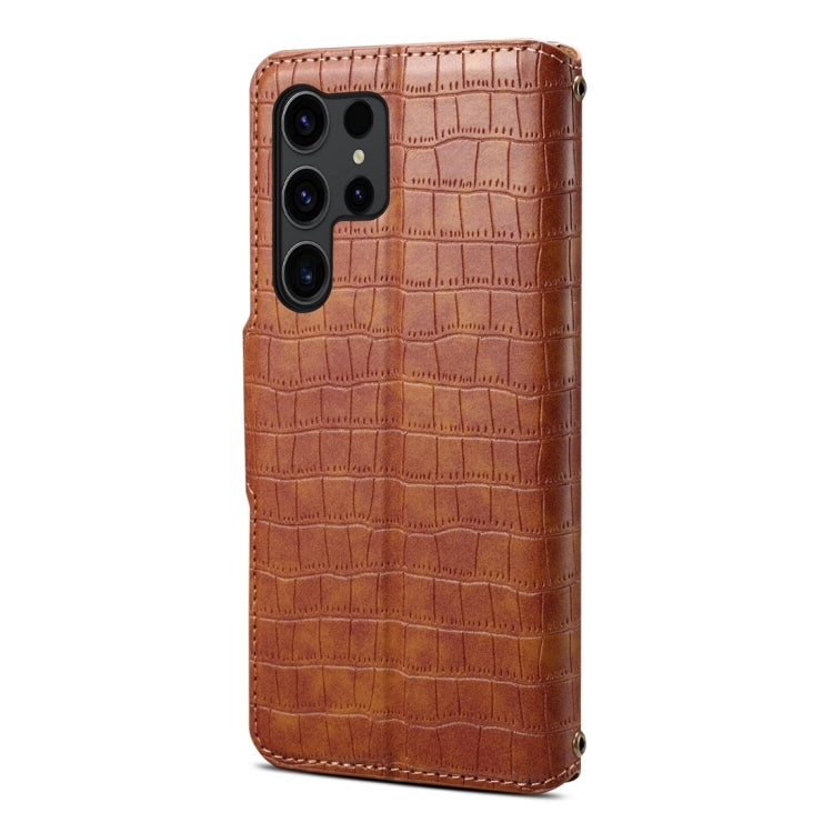 For Samsung Galaxy S24 Ultra 5G Denior Crocodile Texture Oil Edge Leather Phone Case(Brown) - Galaxy S24 Ultra 5G Cases by Denior | Online Shopping South Africa | PMC Jewellery | Buy Now Pay Later Mobicred