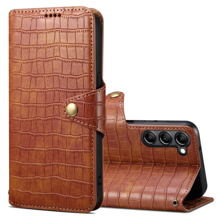 For Samsung Galaxy S24 5G Denior Crocodile Texture Oil Edge Leather Phone Case(Brown) - Galaxy S24 5G Cases by Denior | Online Shopping South Africa | PMC Jewellery | Buy Now Pay Later Mobicred