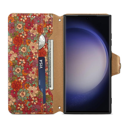 For Samsung Galaxy S24 Ultra 5G Denior Flower Language Series Cork Fabric Oil Edge Leather Phone Case(Summer) - Galaxy S24 Ultra 5G Cases by Denior | Online Shopping South Africa | PMC Jewellery | Buy Now Pay Later Mobicred