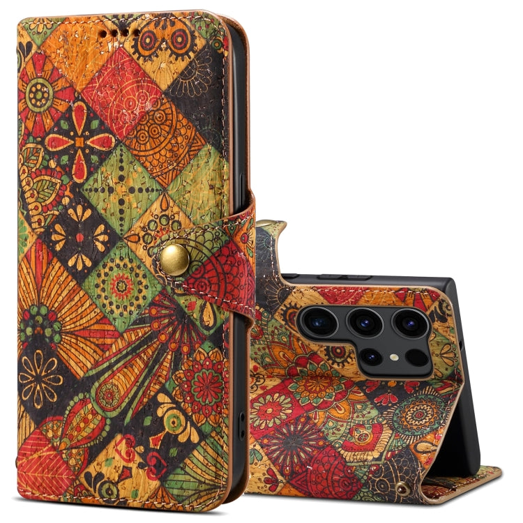 For Samsung Galaxy S24 Ultra 5G Denior Flower Language Series Cork Fabric Oil Edge Leather Phone Case(Autumn) - Galaxy S24 Ultra 5G Cases by Denior | Online Shopping South Africa | PMC Jewellery | Buy Now Pay Later Mobicred