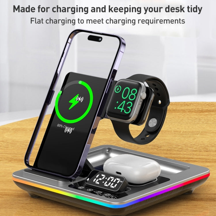 A93 15W 5 in 1 Multifunctional Foldable Wireless Charger Desktop Phone Stand(Silver) - Wireless Charger by PMC Jewellery | Online Shopping South Africa | PMC Jewellery | Buy Now Pay Later Mobicred