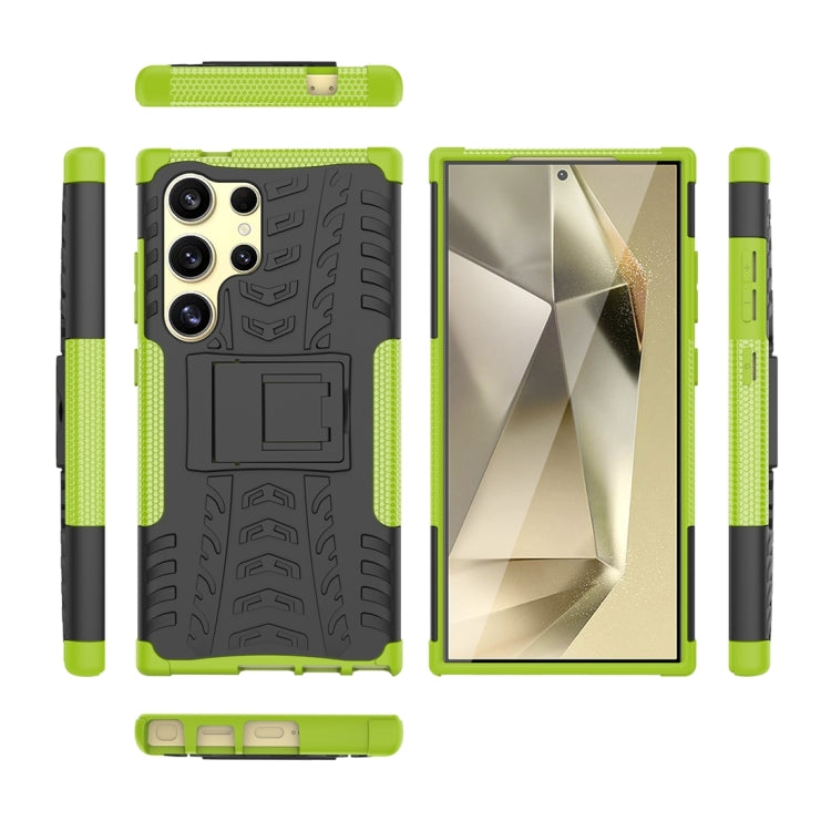 For Samsung Galaxy S24 Ultra 5G Tire Texture TPU + PC Phone Case with Holder(Green) - Galaxy S24 Ultra 5G Cases by PMC TechLife | Online Shopping South Africa | PMC TechLife