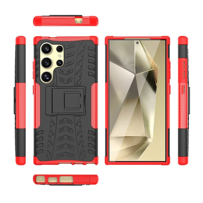 For Samsung Galaxy S24 Ultra 5G Tire Texture TPU + PC Phone Case with Holder(Red) - Galaxy S24 Ultra 5G Cases by PMC Jewellery | Online Shopping South Africa | PMC Jewellery