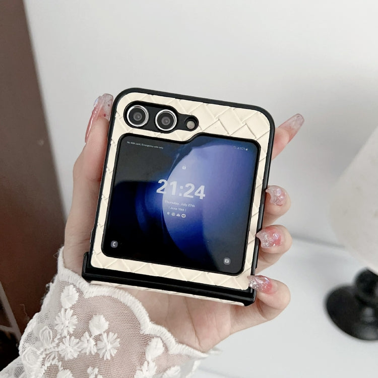 For Samsung Galaxy Z Flip5 Three-piece Set Woven Texture Folding PU Phone Case(Black) - free shipping - PMC TechLife - Order now!