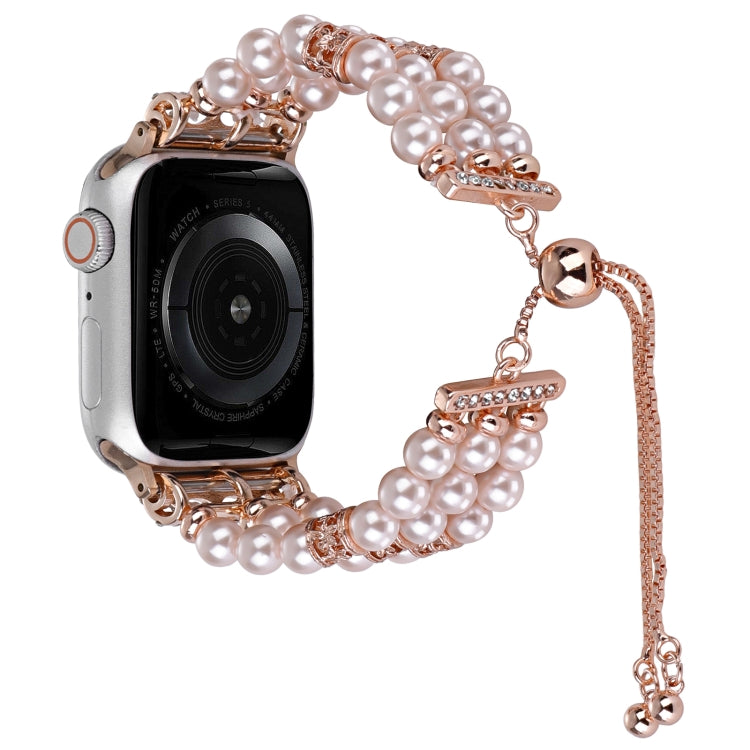 For Apple Watch Series 8 45mm Beaded Pearl Retractable Chain Watch Band(Pink) - Watch Bands by PMC TechLife | Online Shopping South Africa | PMC TechLife