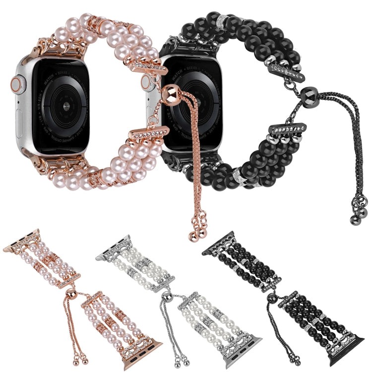 For Apple Watch Series 4 44mm Beaded Pearl Retractable Chain Watch Band(Black) - free shipping - PMC TechLife - Order now!