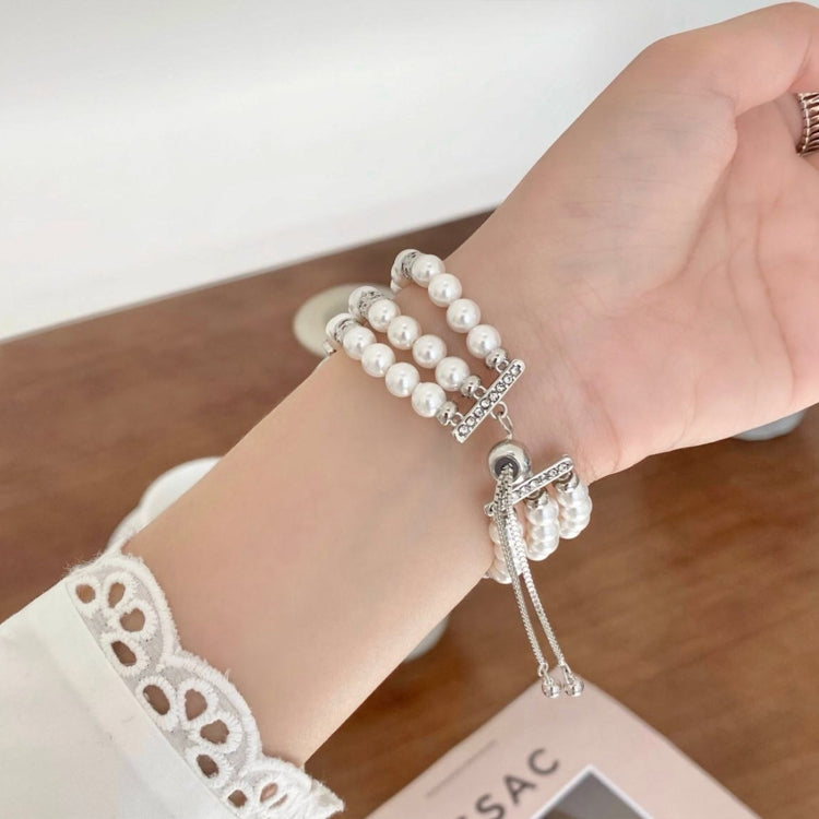 For Apple Watch Series 8 45mm Beaded Pearl Retractable Chain Watch Band(Pink) - Watch Bands by PMC TechLife | Online Shopping South Africa | PMC TechLife