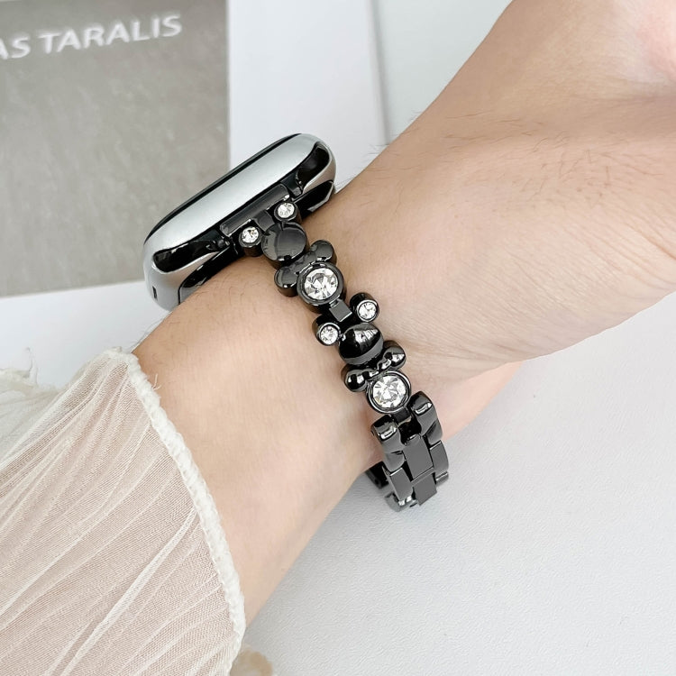 For Apple Watch Series 8 41mm Metal Diamond Bear Chain Watch Band(Black) - free shipping - PMc TechLife - Order now!