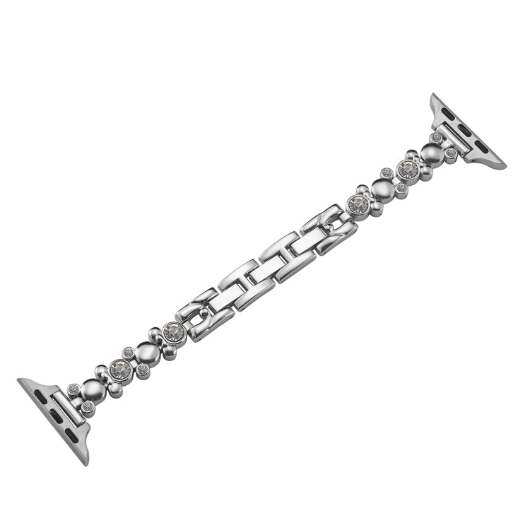 For Apple Watch Series 4 40mm Metal Diamond Bear Chain Watch Band(Silver) - Watch Bands by PMC TechLife | Online Shopping South Africa | PMC TechLife