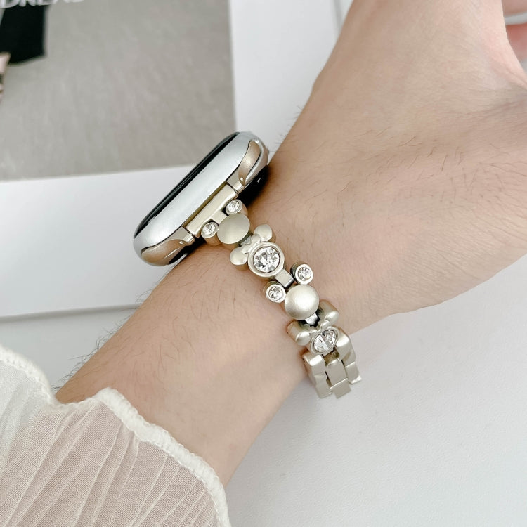For Apple Watch Series 4 40mm Metal Diamond Bear Chain Watch Band(Starlight) - Watch Bands by PMC TechLife | Online Shopping South Africa | PMC TechLife