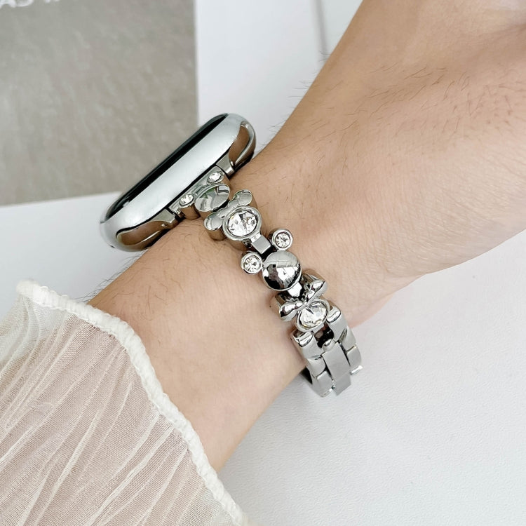 For Apple Watch Series 2 38mm Metal Diamond Bear Chain Watch Band(Silver) - free shipping - PMC TechLife - Order now!