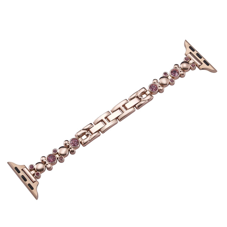 For Apple Watch 38mm Metal Diamond Bear Chain Watch Band(Rose Gold) - Watch Bands by PMC TechLife | Online Shopping South Africa | PMC TechLife