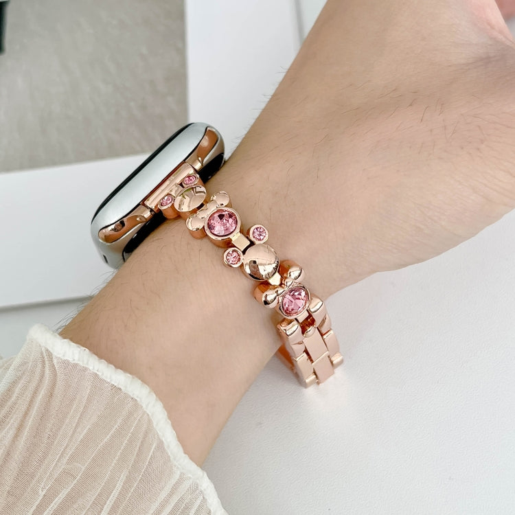 For Apple Watch 38mm Metal Diamond Bear Chain Watch Band(Rose Gold) - Watch Bands by PMC TechLife | Online Shopping South Africa | PMC TechLife