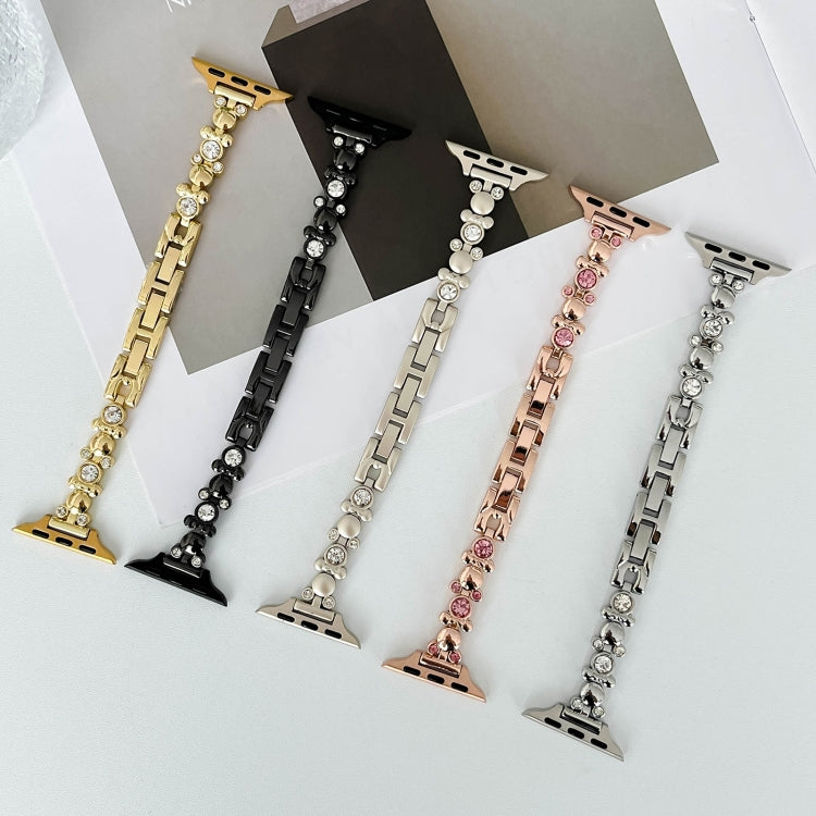 For Apple Watch SE 2023 44mm Metal Diamond Bear Chain Watch Band(Silver) - Watch Bands by PMC TechLife | Online Shopping South Africa | PMC TechLife