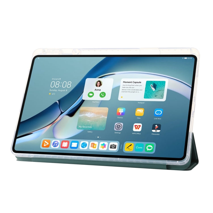 For Huawei Matepad 11 Pro 2024 Clear Acrylic 3-Fold Leather Tablet Case(Dark Green) - Huawei by PMC Jewellery | Online Shopping South Africa | PMC Jewellery | Buy Now Pay Later Mobicred