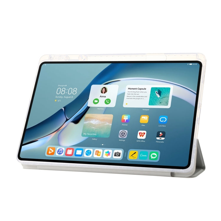 For Huawei Matepad 11 Pro 2024 Clear Acrylic 3-Fold Leather Tablet Case(Grey) - Huawei by PMC Jewellery | Online Shopping South Africa | PMC Jewellery | Buy Now Pay Later Mobicred