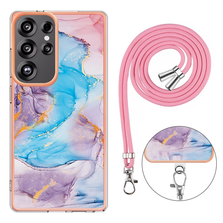 For Samsung Galaxy S25 Ultra 5G Electroplating Pattern IMD TPU Shockproof Case with Neck Lanyard(Milky Way Blue Marble) - Galaxy S25 Ultra 5G Cases by PMC Jewellery | Online Shopping South Africa | PMC Jewellery | Buy Now Pay Later Mobicred