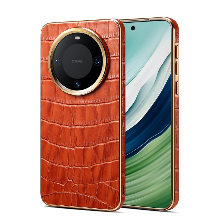 For Huawei Mate 60 Denior Crocodile Texture Genuine Leather Electroplating Phone Case(Mocha Brown) - free shipping - PMC TechLife - Order now!