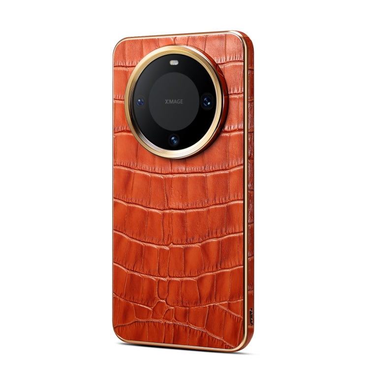 For Huawei Mate 60 Denior Crocodile Texture Genuine Leather Electroplating Phone Case(Mocha Brown) - free shipping - PMC TechLife - Order now!