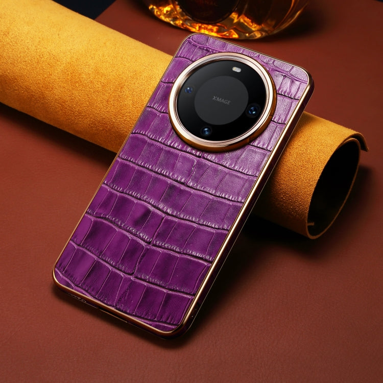 For Huawei Mate 60 Pro / Pro+ Denior Crocodile Texture Genuine Leather Electroplating Phone Case(Purple) - Huawei Cases by Denior | Online Shopping South Africa | PMC TechLife | Buy Now Pay Later Mobicred
