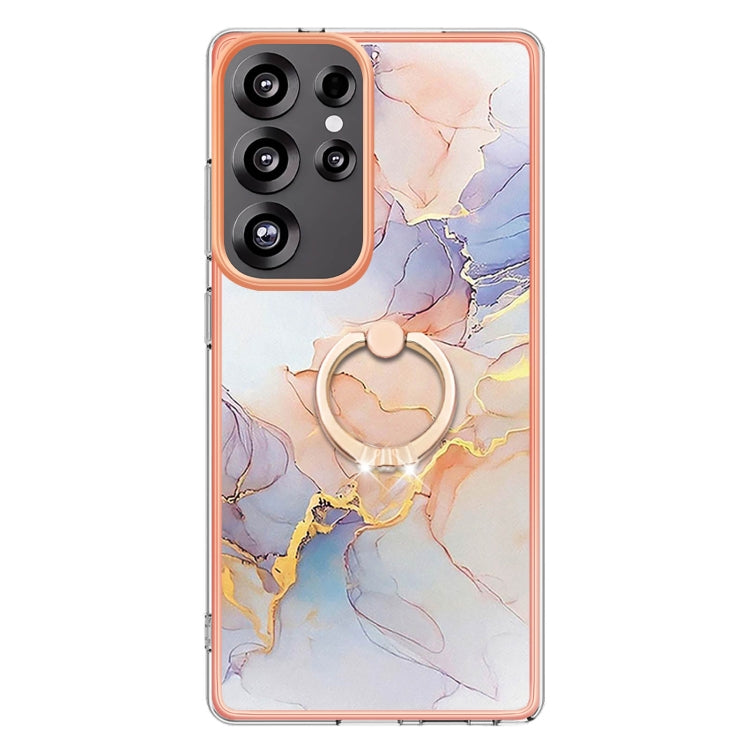 For Samsung Galaxy S25 Ultra 5G Electroplating Pattern IMD TPU Shockproof Case with Rhinestone Ring Holder(Milky Way White Marble) - Galaxy S25 Ultra 5G Cases by PMC TechLife | Online Shopping South Africa | PMC TechLife | Buy Now Pay Later Mobicred