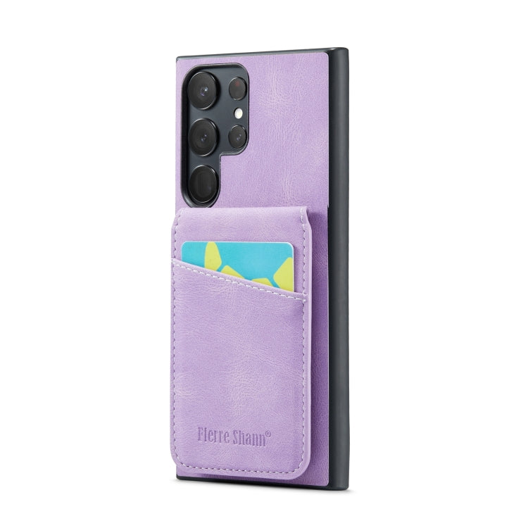 For Samsung Galaxy S24 Ultra 5G Fierre Shann Crazy Horse Card Holder Back Cover PU Phone Case(Purple) - Galaxy S24 Ultra 5G Cases by FIERRE SHANN | Online Shopping South Africa | PMC Jewellery | Buy Now Pay Later Mobicred