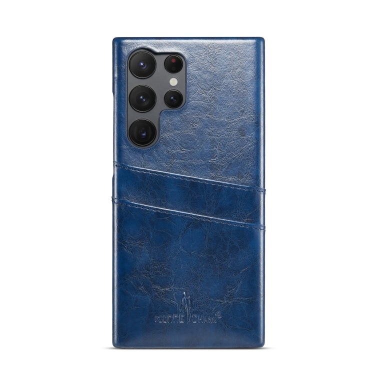 For Samsung Galaxy S24 Ultra 5G Fierre Shann Oil Wax Texture Leather Phone Case with Card Slots(Blue) - Galaxy S24 Ultra 5G Cases by FIERRE SHANN | Online Shopping South Africa | PMC Jewellery