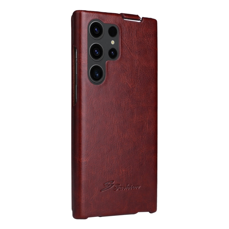 For Samsung Galaxy S24 Ultra 5G Fierre Shann 64 Texture Vertical Flip PU Leather Phone Case(Brown) - Galaxy S24 Ultra 5G Cases by FIERRE SHANN | Online Shopping South Africa | PMC Jewellery