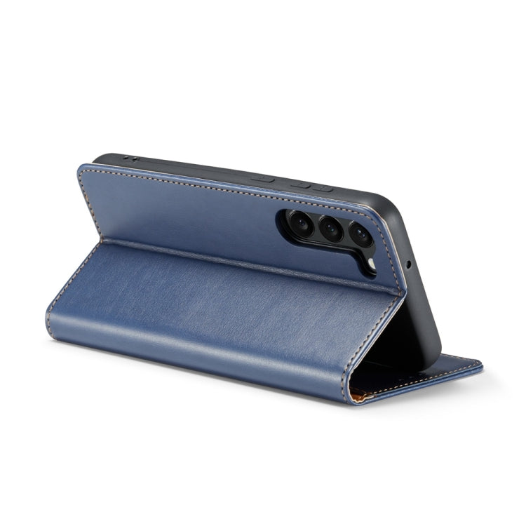 For Samsung Galaxy S24+ 5G Fierre Shann PU Genuine Leather Texture Phone Case(Blue) - Galaxy S24+ 5G Cases by FIERRE SHANN | Online Shopping South Africa | PMC Jewellery | Buy Now Pay Later Mobicred