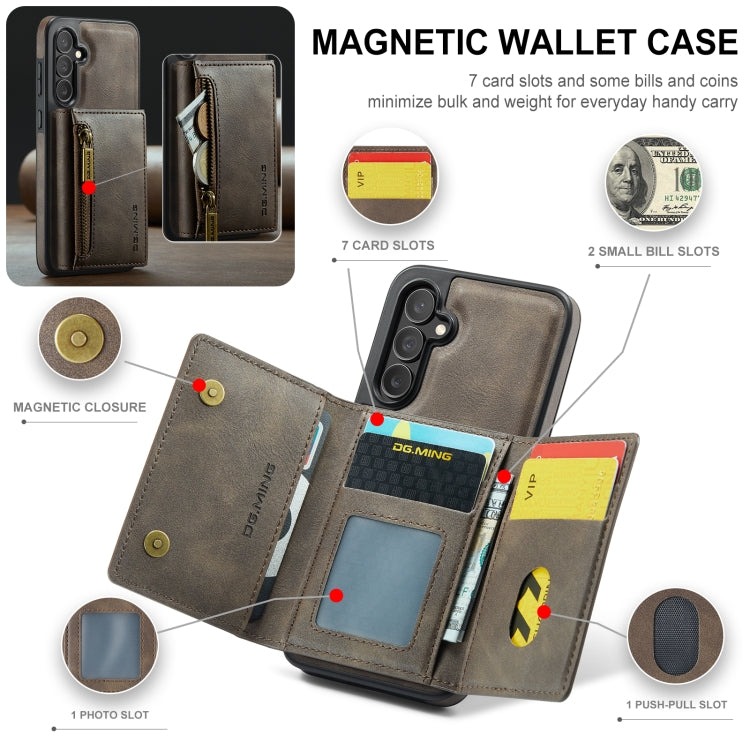 For Samsung Galaxy S24 5G DG.MING M5 Series Zip RFID Multi Card Detachable Leather Phone Case(Coffee) - free shipping - PMC Jewellery - Order now!