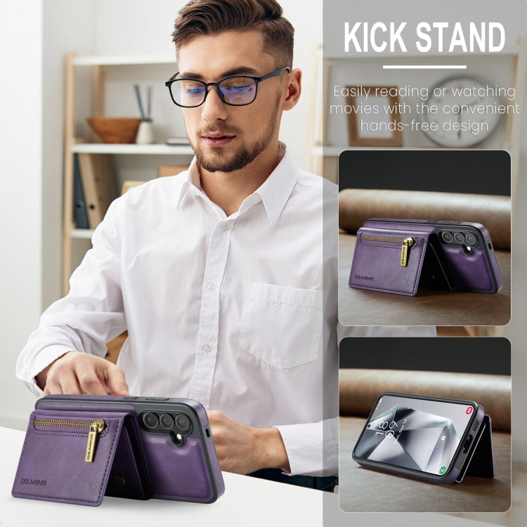 For Samsung Galaxy S24 5G DG.MING M5 Series Zip RFID Multi Card Detachable Leather Phone Case(Purple) - Galaxy S24 5G Cases by DG.MING | Online Shopping South Africa | PMC Jewellery | Buy Now Pay Later Mobicred