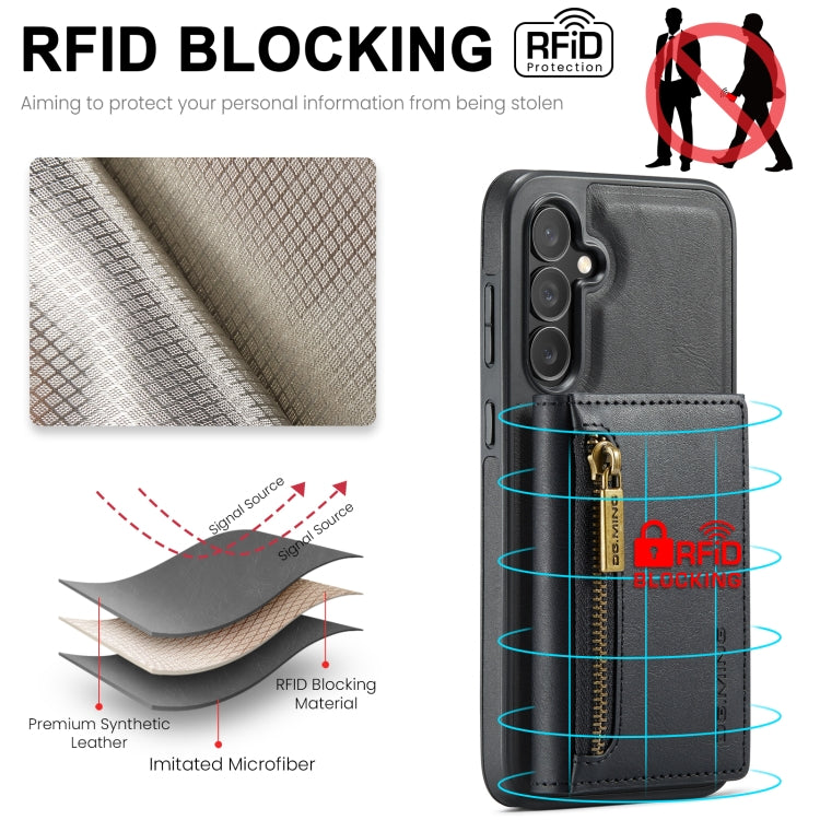For Samsung Galaxy S24 FE 5G DG.MING M5 Series Zip RFID Multi Card Detachable Leather Phone Case(Black) - free shipping - PMC Jewellery - Order now!