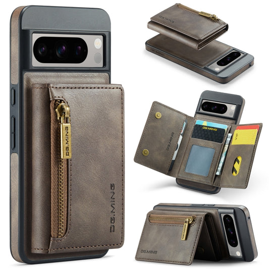 For Google Pixel 8 Pro DG.MING M5 Series Zip RFID Multi Card Detachable Leather Phone Case(Coffee) - Google Cases by DG.MING | Online Shopping South Africa | PMC Jewellery | Buy Now Pay Later Mobicred