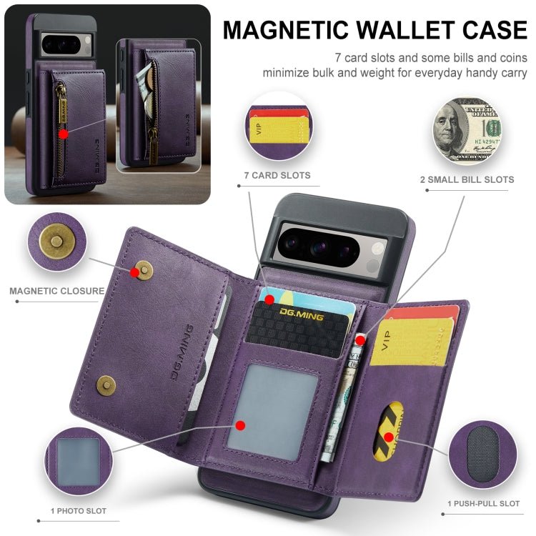 For Google Pixel 8 Pro DG.MING M5 Series Zip RFID Multi Card Detachable Leather Phone Case(Purple) - Google Cases by DG.MING | Online Shopping South Africa | PMC TechLife | Buy Now Pay Later Mobicred